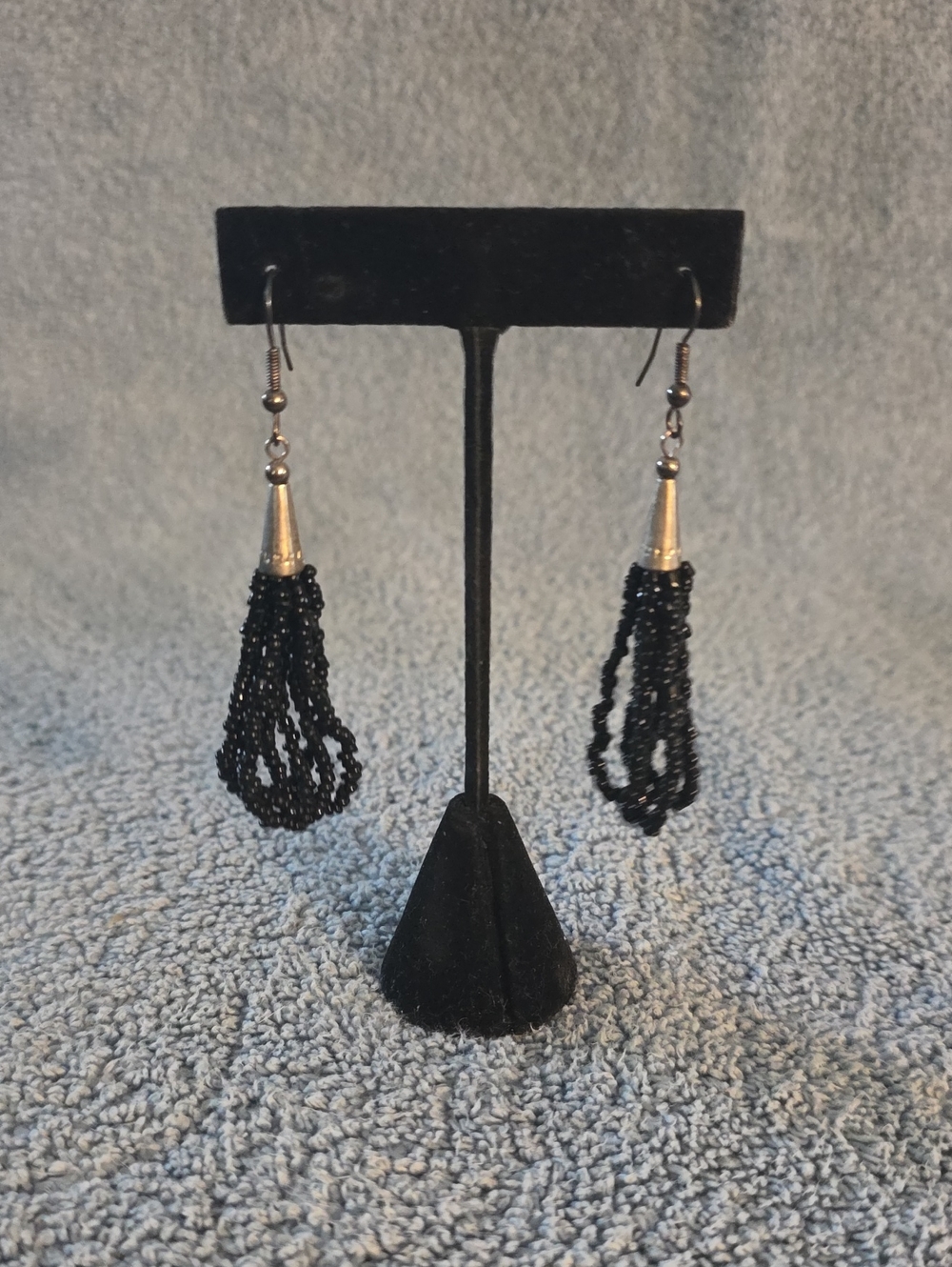 Black Beaded Tassel Drop Earrings - Unbranded